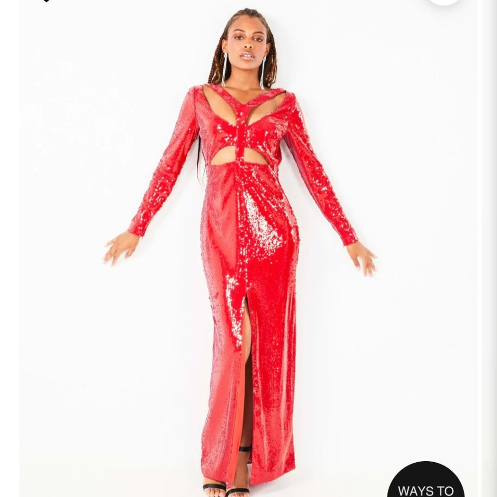 BCBG Red Sequins Dress, Size 6.